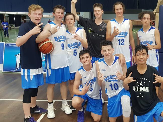 Darwin High School’s 16-and-under basketball team, which featured Lightning star Luca Tutty and performed strongly at the International High Schools and Clubs Basketball Championship in Malaysia in late 2017. Back, left: Logan Law, James Toohey, Kayden Malseed, Luca Tutty, Zeb Hantelmann and Will Burton. Sitting: Tyler Fanning, Lucas Duncan and Jericho Cruz. Photo: Rob Hantelmann