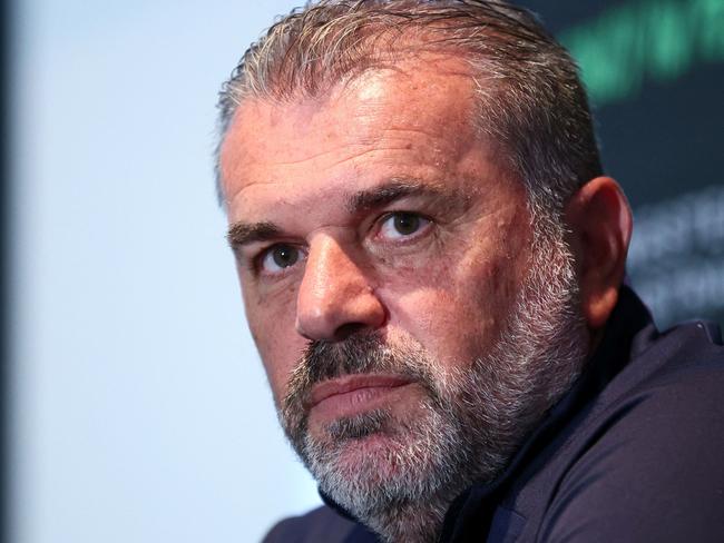 Tottenham Hotspurs' manager Ange Postecoglou attends a press conference in Perth on July 17, 2023 ahead of the pre-season friendly football match between Tottenham Hotspur and West Ham United. (Photo by TREVOR COLLENS / AFP) / -- IMAGE RESTRICTED TO EDITORIAL USE - STRICTLY NO COMMERCIAL USE --