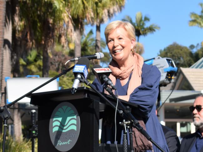 Coffs Harbour Mayor Denise Knight attended the announcement of Russell Crowe's new film studio at Pacific Bay Resort in Coffs Harbour on June 16, 2021.