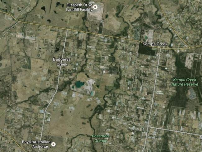 Google Earth image showing Badgerys Creek, where the new airport will go.