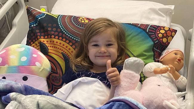 THUMB: Brave Laylah's fight has caused one Warwick mum to crusade for all parents (Photos: supplied)