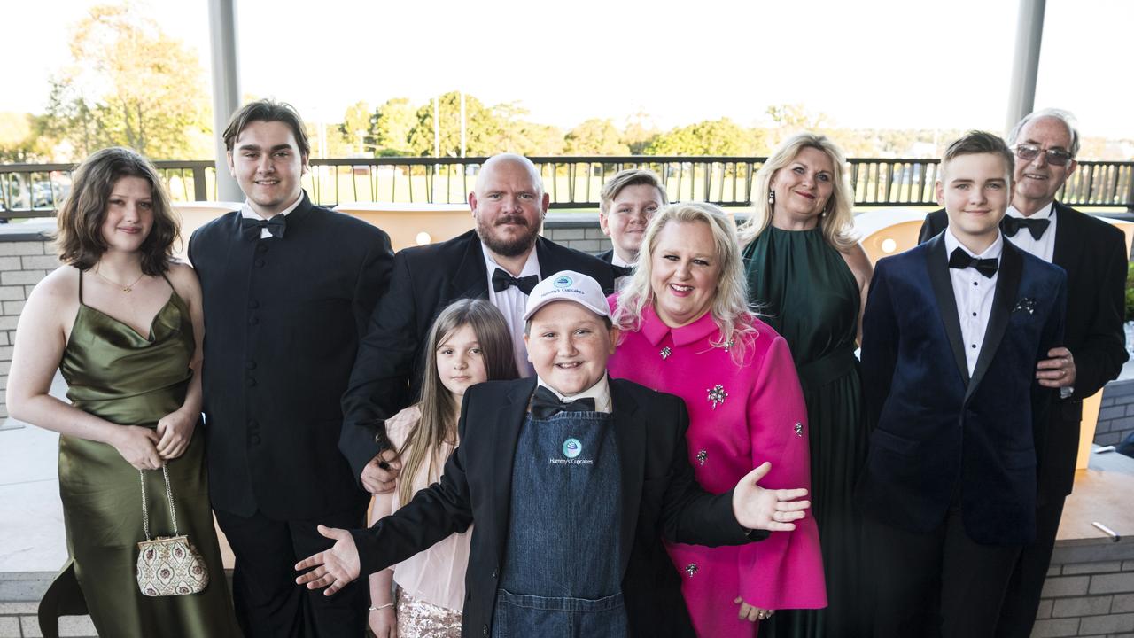 Representing Hammy's Cupcakes are (from left) Cameron Grimmett, Josh Brown, Bella Brown, Michael Brown, Hammy Brown, Zac Brown, Veronica Brown, Lisa Thompson, Jack Thompson and Colin Thompson at the Focus HR Business Excellence Awards 2021 at Edmund Rice Cultural Centre, St Mary's College, Saturday, October 16, 2021. Picture: Kevin Farmer