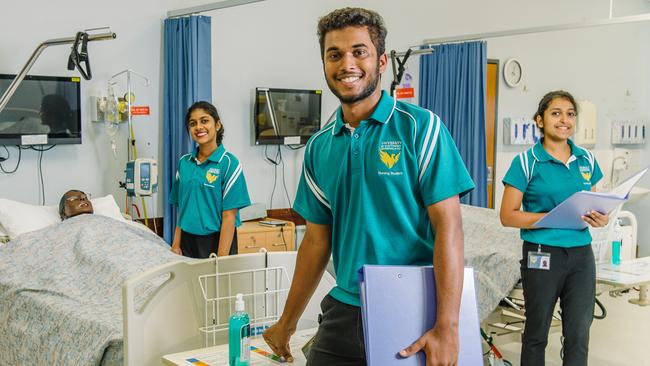 USQ nursing students Ann Mary Saju, left, Jo Menachery and Minna Jelson on Wednesday. Picture: David Martinelli