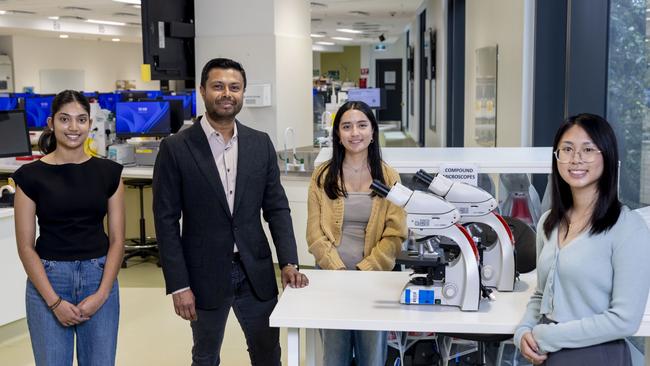 Robin Khuda, with undergraduate University of Sydney STEM students, L to R, Anandikaa Ramesh, Loretta Payne and Samantha Jap. Picture: Supplied