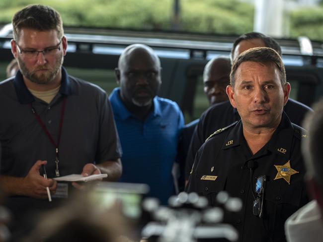 Jacksonville Sheriff Mike Williams, right, holds a news conference after the video game tournament shooting. Picture: AP