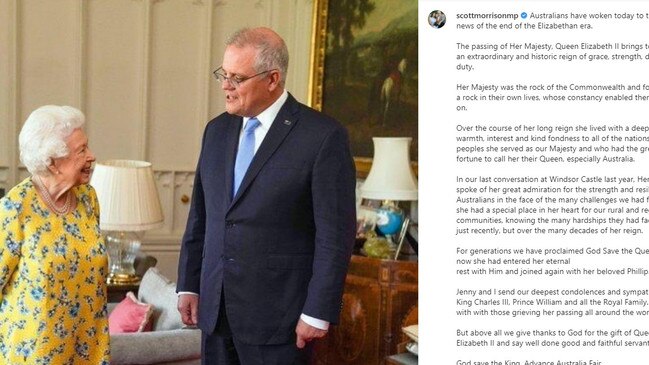 Scott Morrison's Instagram post on the Queen's passing.