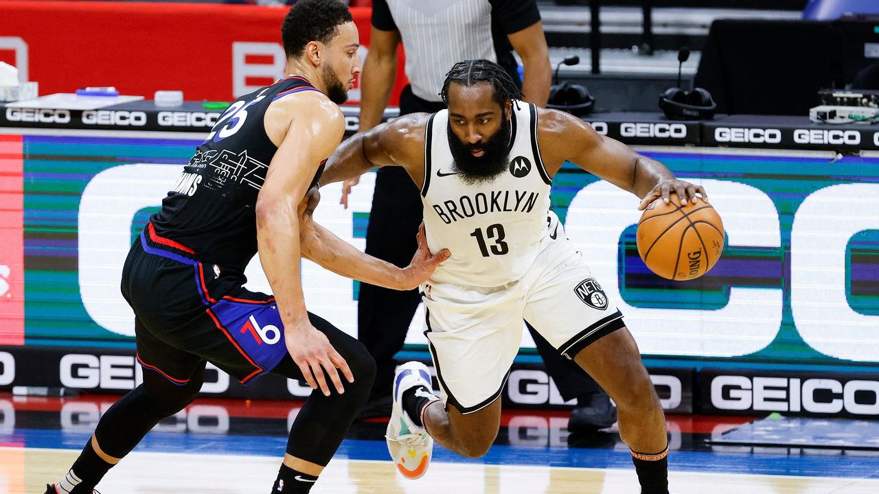 Simmons and Harden have traded places. (Photo by Tim Nwachukwu / GETTY IMAGES NORTH AMERICA / AFP)