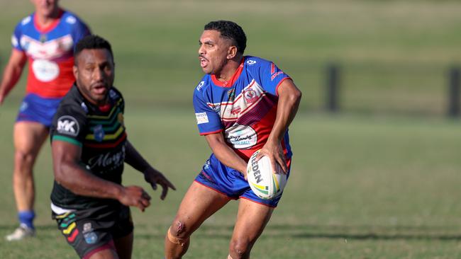 Hakeem Torrens was hit with a high shot as he helped set up a try. Picture: DC Sports Photography