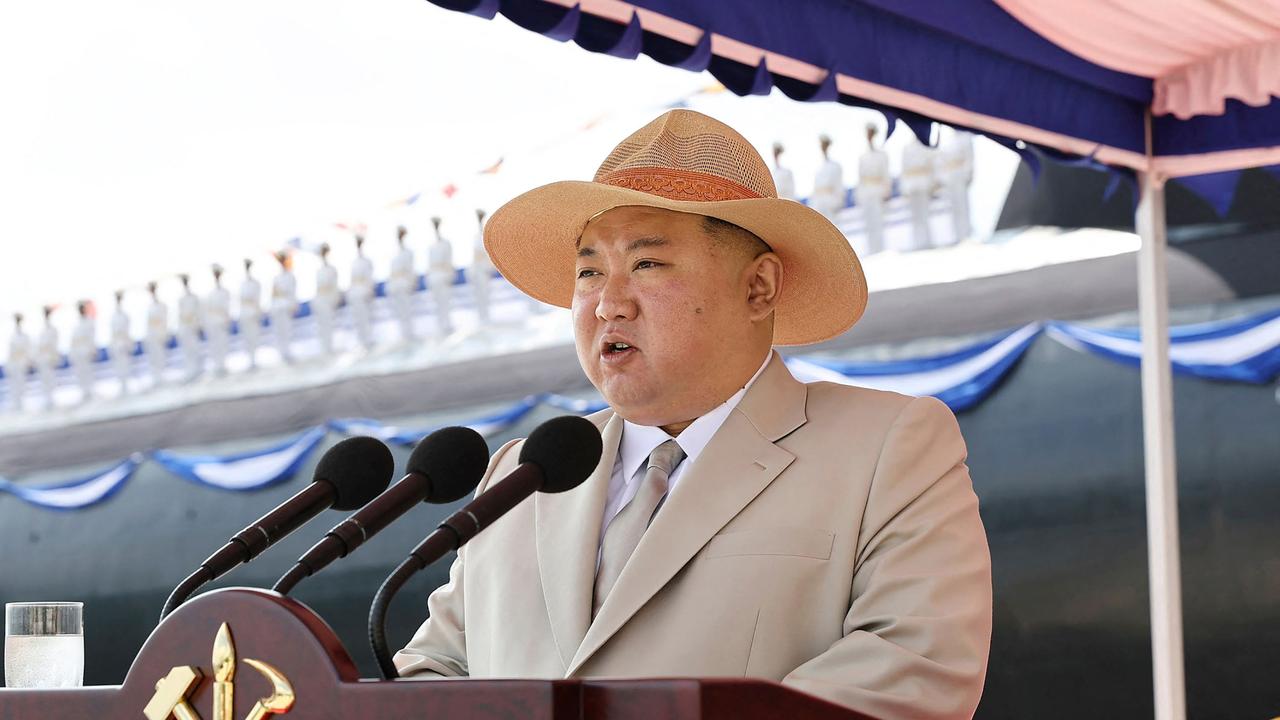 North Korean leader Kim Jong-un at the unveiling ceremony of the ‘Tactical Nuclear Attack Submarine’ No. 841, named the Hero Kim Kun OK. Picture: KCNA via KNS/AFP