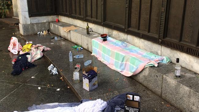 Rubbish left behind on the steps of Adelaide’s National War Memorial. Picture: Supplied