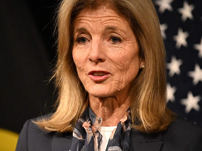 The newly appointed US Ambassador to Australia Caroline Kennedy speaks at a press conference upon arrival at the Sydney International Airport on July 22, 2022, in Sydney. (Photo by Saeed Khan / AFP)