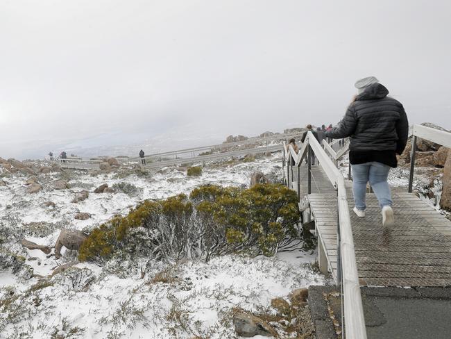 Snow on kunanyi/Mt Wellington earlier this year. Picture: PATRICK GEE