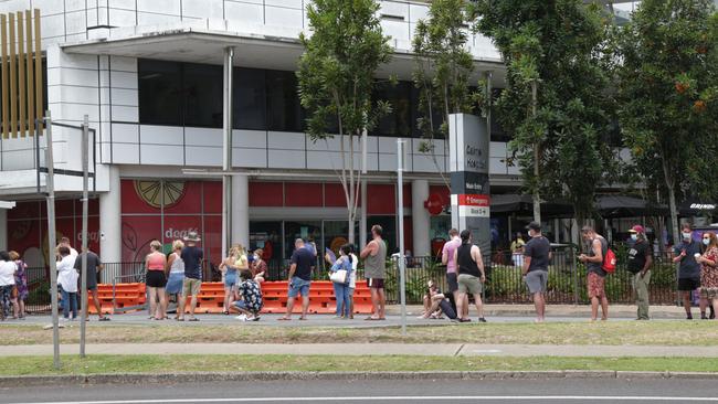 People in line at the Cairns Hospital fever clinic earlier this week. Picture: Peter Carruthers