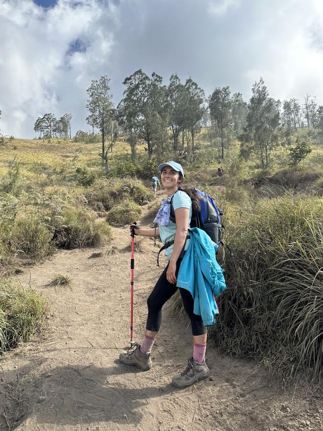 Danielle Bracamonte hiking in Indonesia.