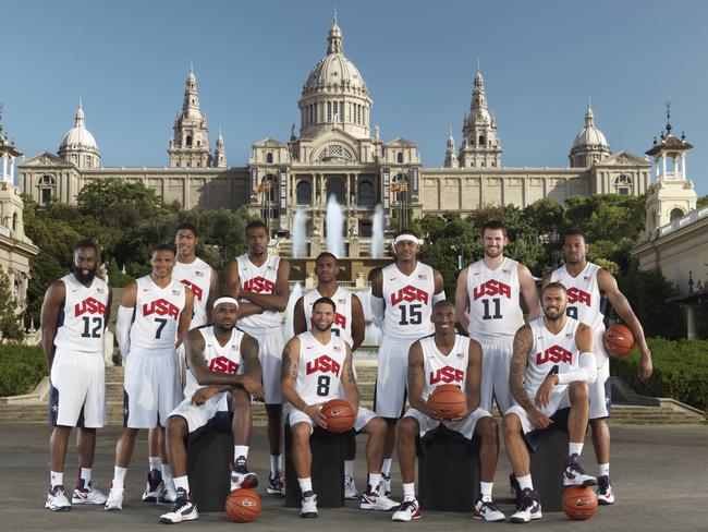 Love is third from right, behind seated Kobe Bryant and Tyson Chandler.