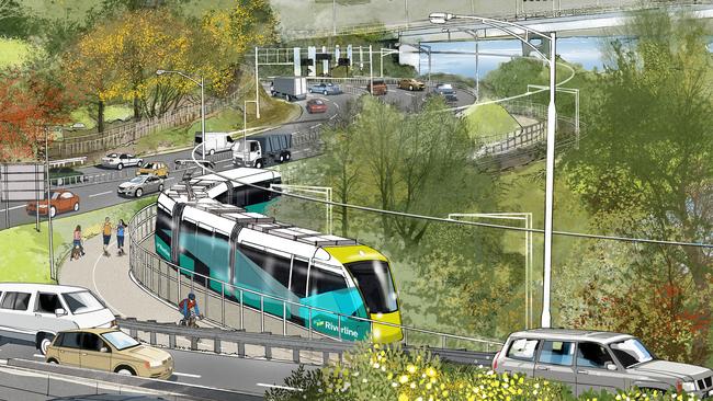 An artist’s impression of the Hobart light rail proposal.