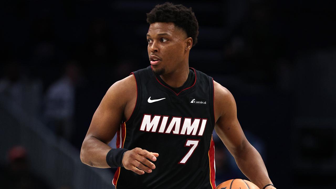 CHARLOTTE, NORTH CAROLINA - DECEMBER 11: Kyle Lowry #7 of the Miami Heat brings the ball up court during the second half of their game against the Charlotte Hornets at Spectrum Center on December 11, 2023 in Charlotte, North Carolina. NOTE TO USER: User expressly acknowledges and agrees that, by downloading and or using this photograph, User is consenting to the terms and conditions of the Getty Images License Agreement. (Photo by Jared C. Tilton/Getty Images)