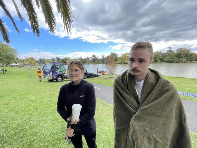 Xavier Bourke has jumped into Lake Weeroona to help rescue two people stranded in their car. Picture: Gianni Francis