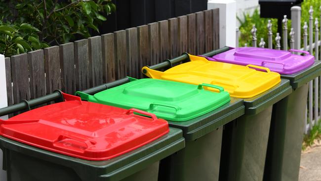 Councils warn they may increase charges to cover the cost of collecting four bins required by an Andrews Government overhaul of the state’s recycling system. Picture: AAP