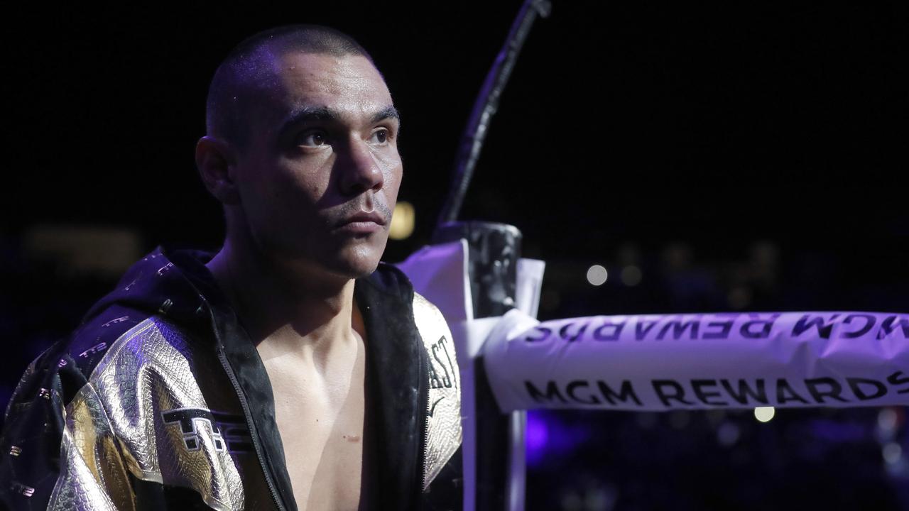 LAS VEGAS, NEVADA - MARCH 30: WBO junior middleweight champion Tim Tszyu enters the ring for his title defense against Sebastian Fundora at T-Mobile Arena on March 30, 2024 in Las Vegas, Nevada. (Photo by Steve Marcus/Getty Images)