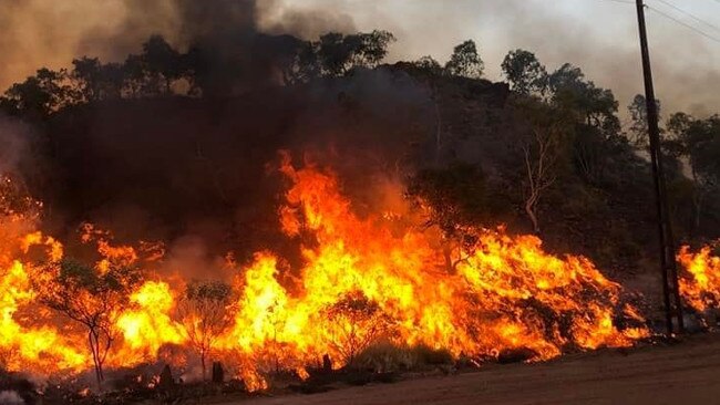 Mount Lofty CFS Group in an Upper Sturt CFS truck fighting bushfires near Tennant Creek. Picture: Upper Sturt CFS