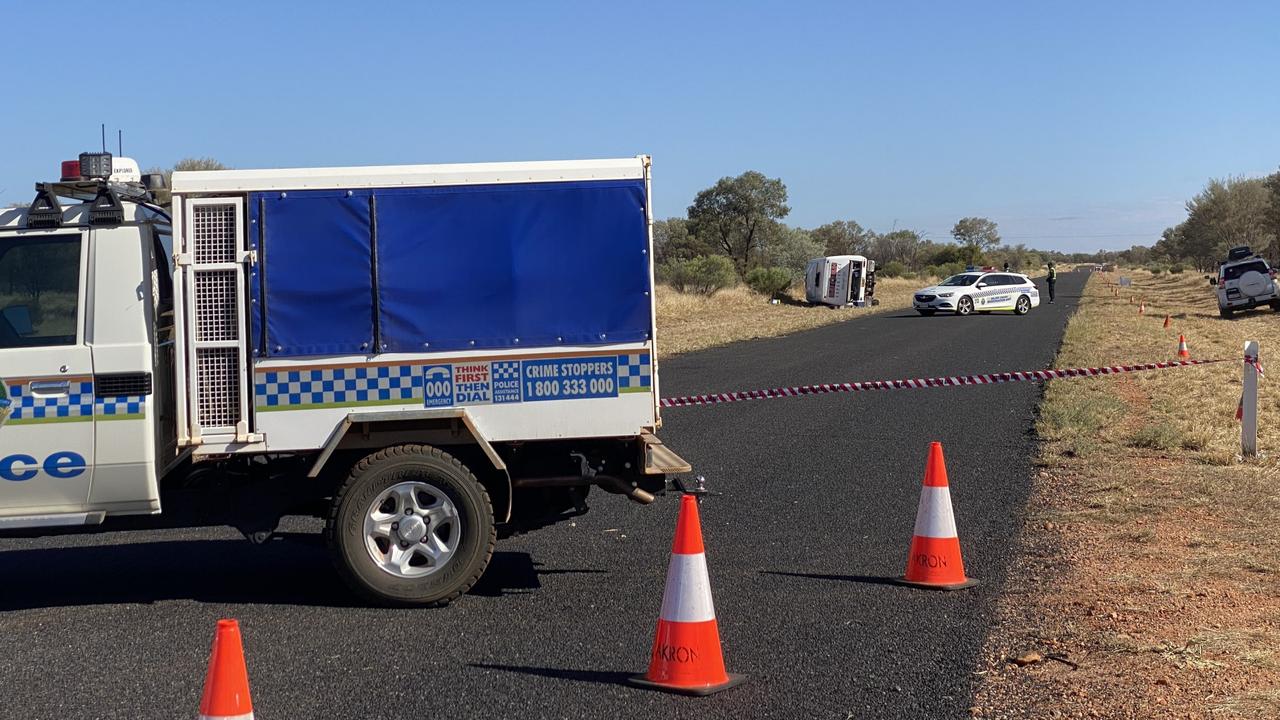 The scene of a tour bus crash near Hermannsburg in Central Australia. Picture: Daniel Sumpton