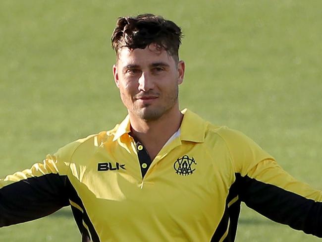 Marcus Stoinis of Western Australia raises his bat on reaching a century during Match 1 of the Marsh One Day Cup between Western Australia and Victoria at the WACA Ground in Perth, Saturday, September 21, 2019. (AAP Image/Richard Wainwright) NO ARCHIVING, EDITORIAL USE ONLY, IMAGES TO BE USED FOR NEWS REPORTING PURPOSES ONLY, NO COMMERCIAL USE WHATSOEVER, NO USE IN BOOKS WITHOUT PRIOR WRITTEN CONSENT FROM AAP