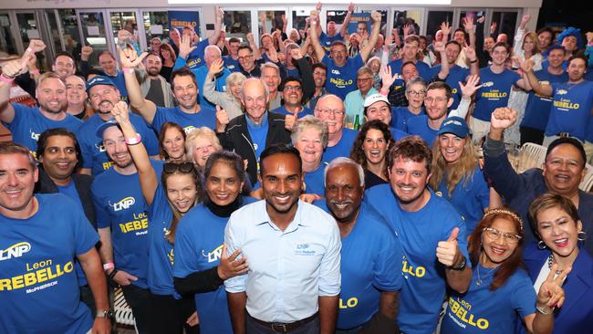 Leon Rebello at Tallebudgera SLSC with his supporters on Saturday night. Picture: Glenn Hampson