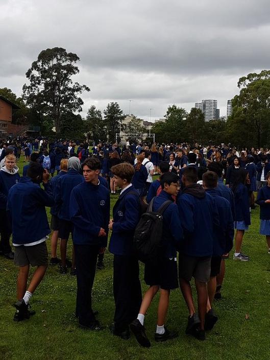 Castle Hill students evacuated to the Oval. Picture: Twitter