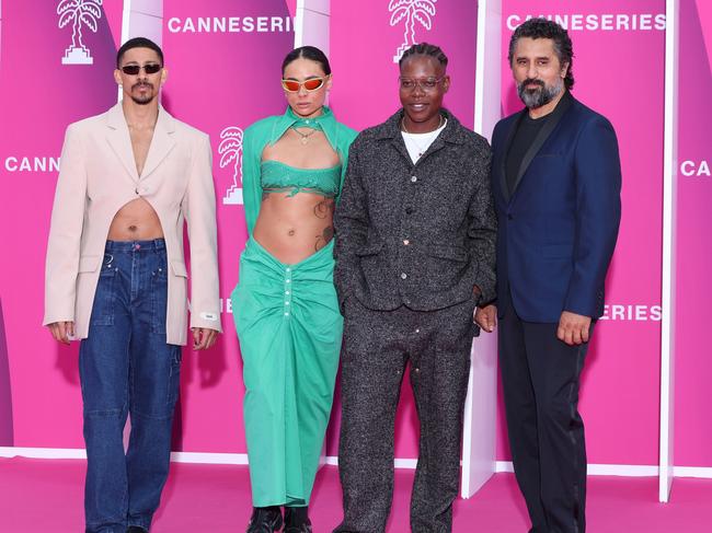 CANNES, FRANCE - APRIL 09: Keiynan Lonsdale, Bernie Van Tiel, Tig Terera and Cliff Curtis attend the Pink Carpet on Day Five of the 7th Canneseries International Festival on April 09, 2024 in Cannes, France. (Photo by Pascal Le Segretain/Getty Images)