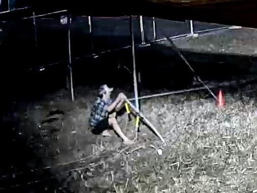 CCTV footage of the Hudson Circus horse thief disconnecting the electric fencing.