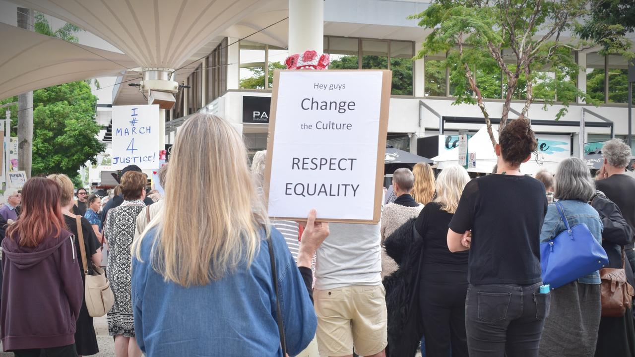 Protesters gathered at City Square on Monday for the March 4 Justice event in Coffs Harbour.