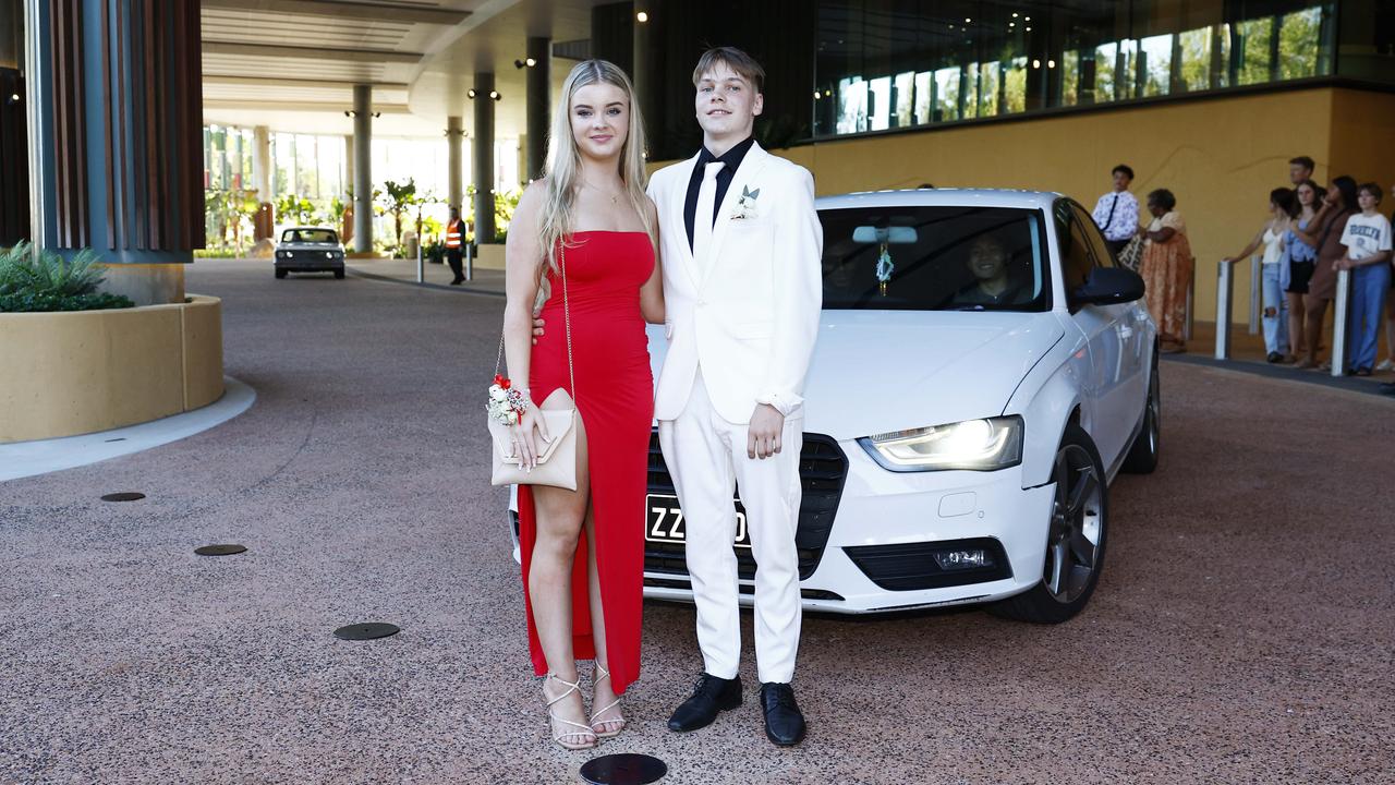 Alivia Herlihy and Tim Lins arrive at the Peace Lutheran College formal evening at the Cairns Convention Centre. Picture: Brendan Radke