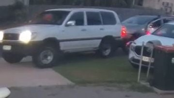 CCTV of youths in a stolen Ford Everest ramming a mum's Landcruiser in Vincent on December 7.