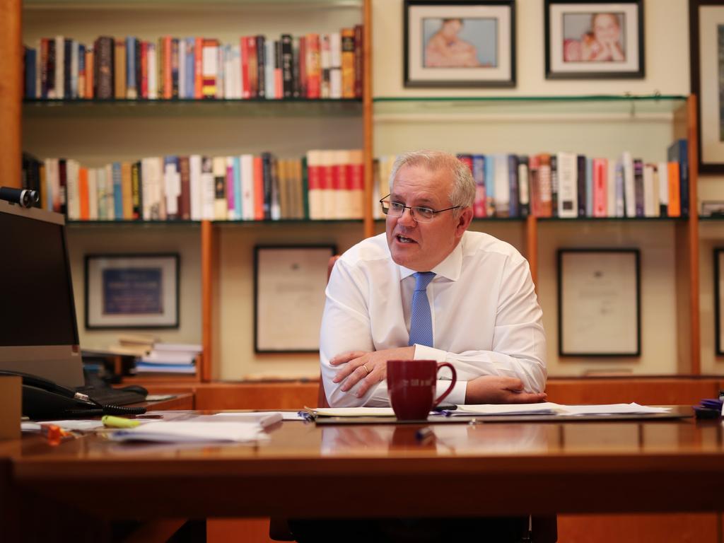 Prime Minister Scott Morrison speaking to US president-elect Joe Biden. Picture: PMO via NCA NewsWire