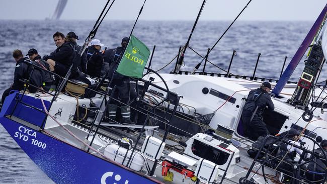 The LawConnect crew at sea in the Sydney to Hobart. Picture: ROLEX/Andrea Francolini