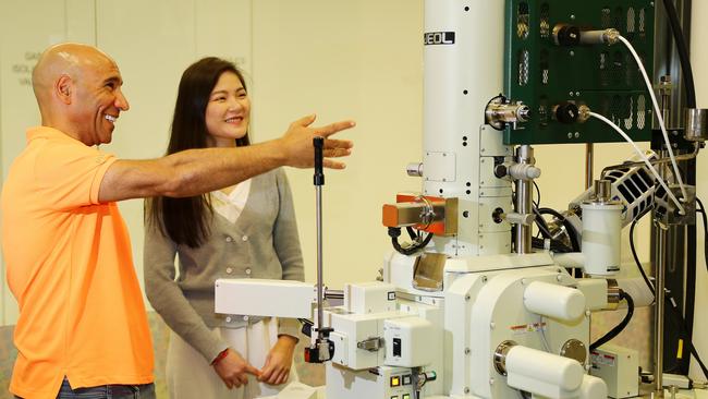 Australian Research Council Future Fellow Dr Roey Elnathan and Dr Crystal Chen, from Melbourne Centre for Nanofabrication, in an Australian National Fabrication Facility at Deakin. Picture: Alison Wynd