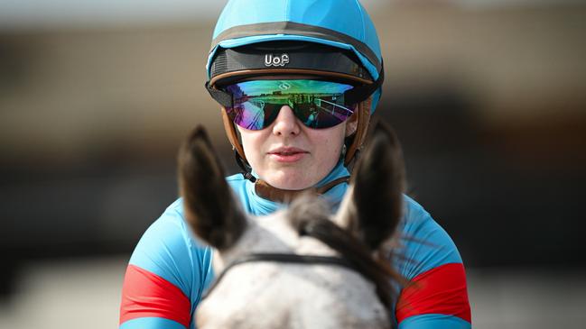 MELBOURNE, AUSTRALIA - NOVEMBER 20: UK rider Saffron Osborne is seen riding Speak before Race 6, the Evergreen Turf Handicap during Melbourne Racing at Caulfield Racecourse on November 20, 2024 in Melbourne, Australia. (Photo by Vince Caligiuri/Getty Images)