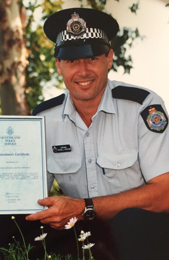 Former Maroochydore Criminal Investigation Brach officer Detective Senior Constable Russell Sheehan receives a bravery award in 2000 for his work arresting a violent offender in 1999. He died in 2015. Picture: Supplied