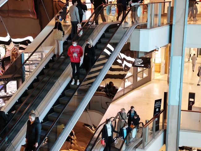 Shoppers at Westfield Bondi Junction today where the latest Sydney Covid outbreak began. Picture: Tim Hunter.