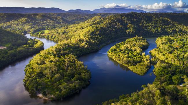 An aerial photo of the Bloomfield River, south of Cooktown. Pic Nigel Hallett