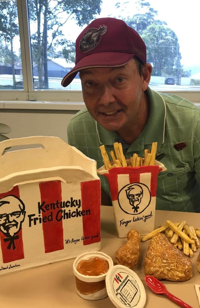 Brett Ferguson, of Frenchs Forest, with his ceramic KFC meal. Picture: Supplied.