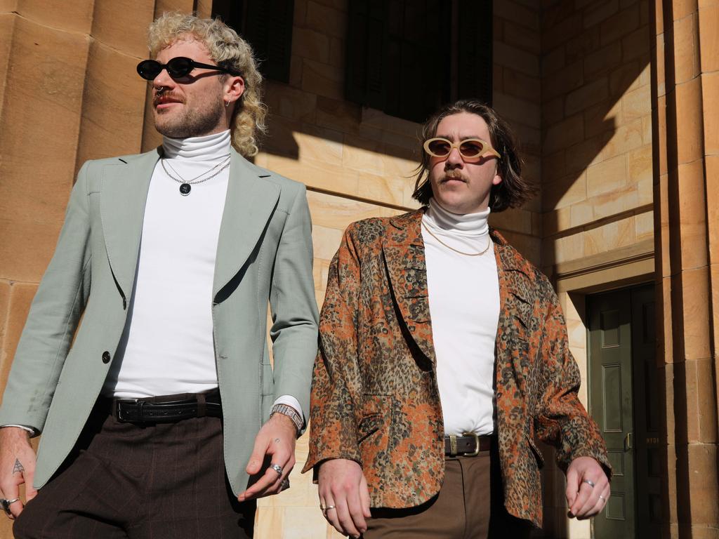 The alleged “Big Bird Bandits” Tasman Binder (R) and Cody Alain Milne (L) were granted bail and made no comment as they left the court. Picture: NCA NewsWire / Dean Martin