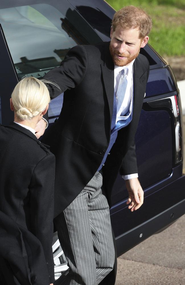 Prince Harry arrives for the wedding of Princess Eugenie of York and Jack Brooksbank at St George’s Chapel, Windsor Castle, near London, England, Friday Oct. 12, 2018. (Aaron Chown/Pool via AP)