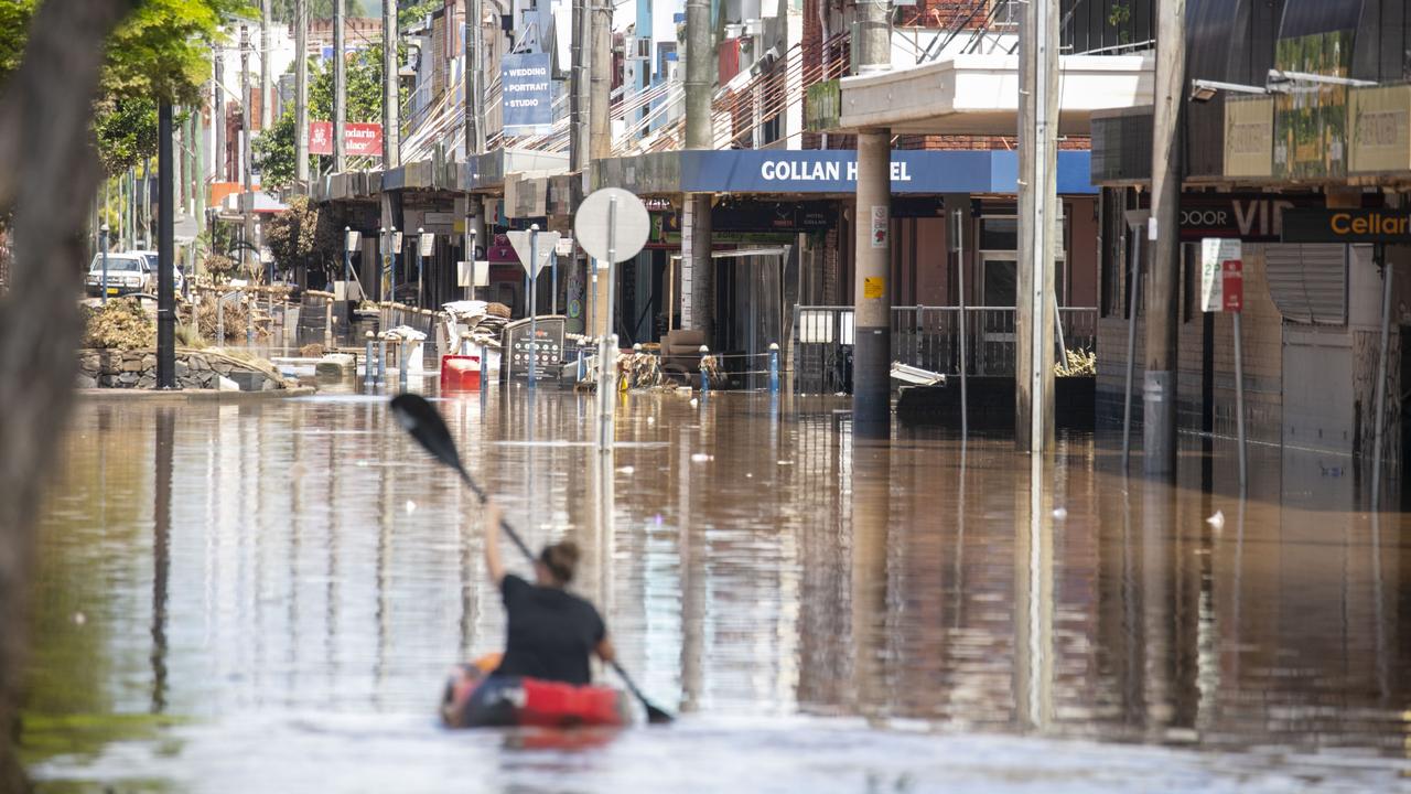 The water beginning to recede in Lismore’s central business district. Picture: Media Mode