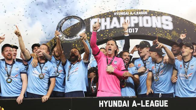 Sydney FC celebrate victory after the 2017 A-League decider.