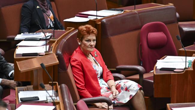 Earlier, Senator Hanson attempted to table a letter calling for an inquiry into Senator Payman’s ability to stand in the Senate due to her Afghani citizenship. Picture: NewsWire/ Martin Ollman