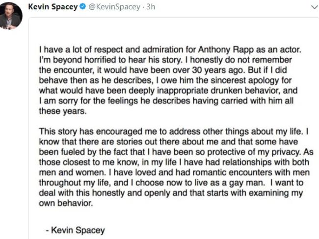 Kevin Spacey’s statement in response to sexual assault allegations.