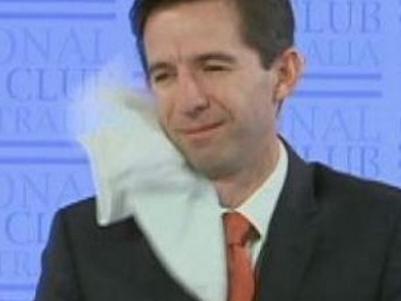 Protesters throw paper at Education Minister Simon Birmingham