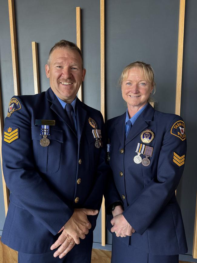 Senior sergeant Jason Jones and Sergeant Renee Koehler at the Northern District medal and awards ceremony.